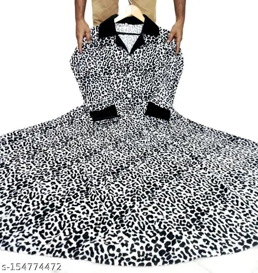 Indian velvet leopard print kurti gown with long sleeves - comfortable, stylish, perfect for the season