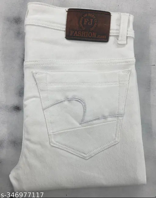 Cotton blend men's white jeans, stretchable and comfortable with ripped details, size 26/28, 30, 32 (India origin)
