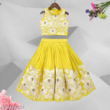 Georgette-embroidered crop top with lehenga set for kids, Indian cotton thread work
