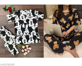 Black printed polycotton women's nightsuit set by SAMAYRA ENTERPRISE, pack of 2 for comfortable elegance during sleep