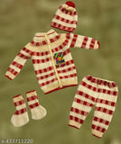 Red colorblocked wool sweater set for newborn boys & girls (4 pc)