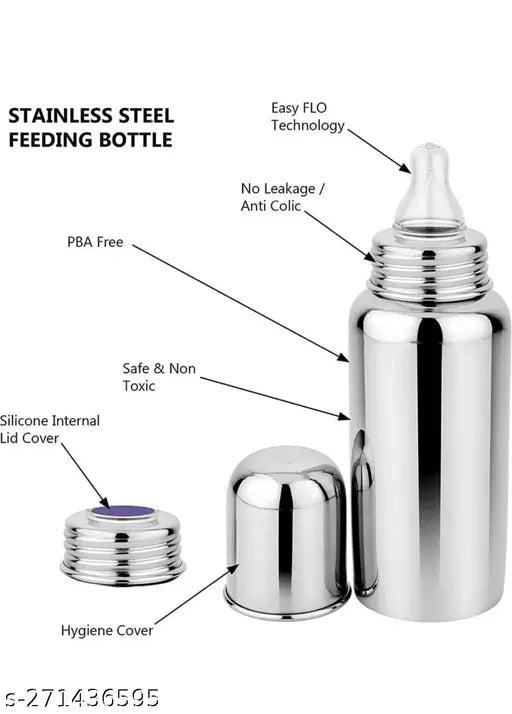 BPA-free, leak-proof Smilynation Stainless Steel Feeding Bottle (250ml), India-made, food-grade silicone nipple and spout