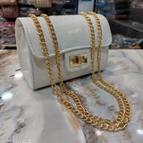 Textured net croc-effect danda sling bag with heavy chain, perfect for women and girls. Crossbody style, free size (8in x 6in x 5in)