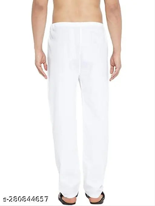 White cotton blend men's pajama bottom, pack of 1 - Indian-made above knee length sleepwear