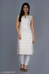 Rayon Aishani Voguish sleeveless kurti, printed combo, XL (Bust Size: 42in), women's Indian dress on mannequin