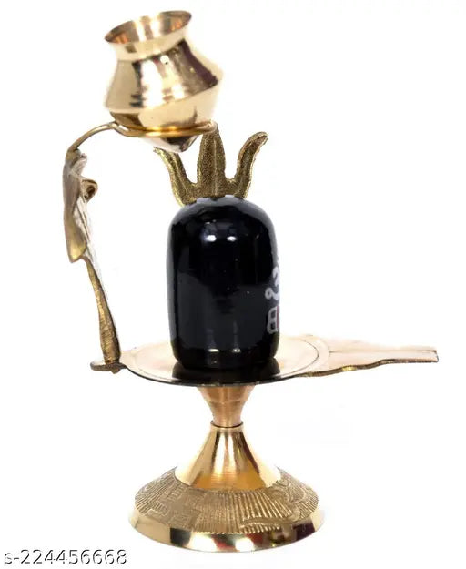Brass Adi Shankara Shivalinga statue, 9cm high, Hindu festive pooja showpiece with brass matki, Indian origin