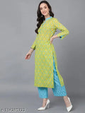 Rayon blend printed kurta palazzo set with dupatta, vibrant party wear by Vaamsi, India