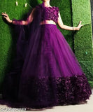 Indian bridal Lehenga Choli set, heavy semi-stitched net & art silk, embroidered & embellished, free size (42m/44m/2.2m)