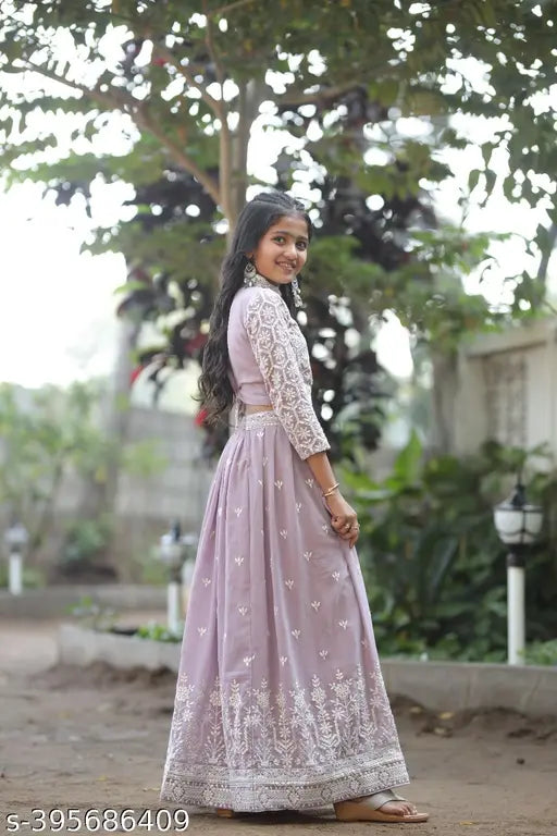 Embroidered lavender cotton lehenga choli, intricate sequence embroidery & sequin work, India-made special occasion wear