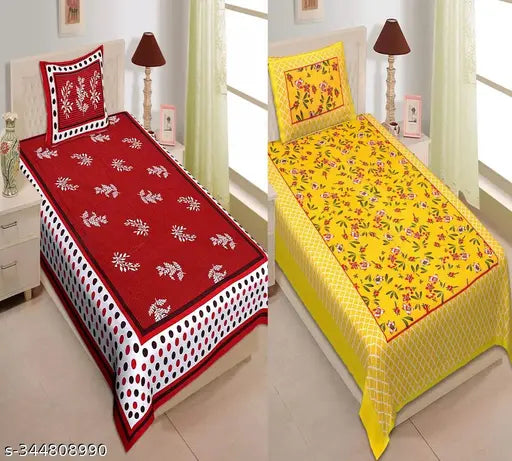 Trendy superfine single cotton botanical bedsheet combo pack (2 bedsheets, 2 pillow covers), ideal for summer adult use