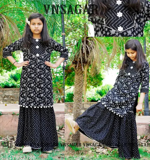 Stylish rayon kurta set with rayon bottomwear and art silk dupatta, printed design for kids aged 3-16 years, Indian origin
