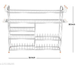 Stainless steel 5-shelf kitchen utensils rack, organizer for plates and cutlery, lower 3-plate modular design, Indian made, 30L x 36H inches
