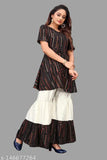 Rayon Indian ethnic tunic top and sharara set, printed net design on S, M, L sizes