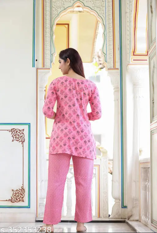 Viscose rayon nightsuit set, printed net pattern for women, soft and comfortable KHATU FAB top & bottom