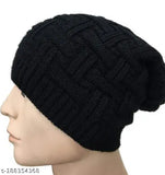 Thick soft black wool-acrylic beanie with fur interior, chunky knit, one size fits all for men & women