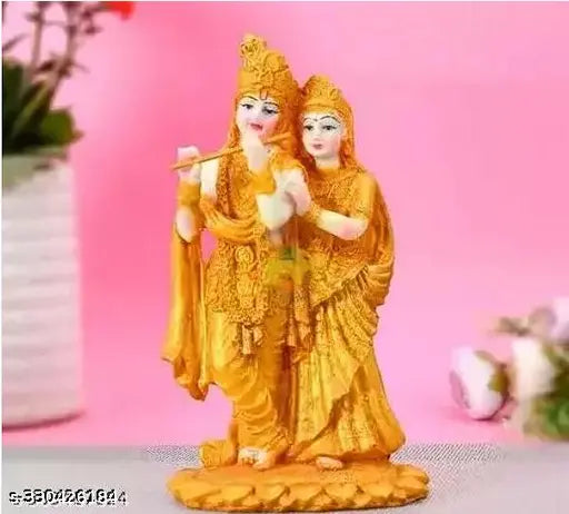 Multicolor resin Radha Krishna showpiece statue, gold-plated, decorative for home living room, perfect gift for family, friends, or employees