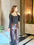 Leather women's trendy Insta trouser, solid-patterned fashion trousers with a 28", 32", or 34" waist and 38" length, made in India