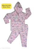 Soft cotton unisex winter wear hoodie set for baby boy and girl, printed pattern, full sleeves clothing suit in 3-6 months, 12-18 months sizes, India origin