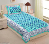 Jaipuri Printed 100% Cotton Single Bed Sheet combo pack, trendy botanical design, 2 bed sheets & 2 pillow covers, superfine for adult use, ideal for mild winter seasons