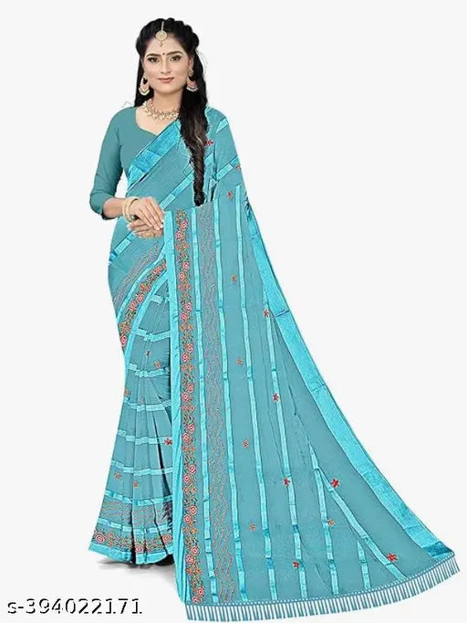 Embroidered Georgette gift saree, free size, Indian summer wear