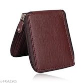Brown artificial leather men's travel wallet, textured pattern, 3 card slots, compact size, rounded zip wallet from Wildauk