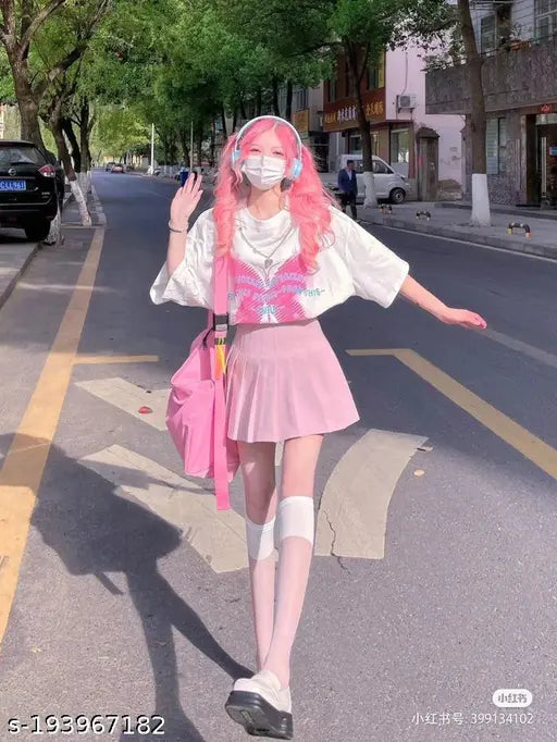 Cotton high waist pleated mini skirt for women, solid net pattern, available in sizes 24-34 inches