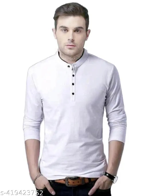 Fancy elegant men's cotton long-sleeve solid t-shirt, premium quality collared (Pack of 3), Indian origin