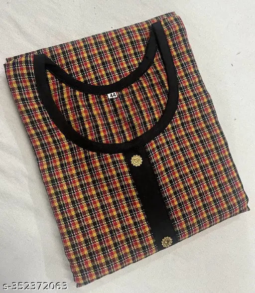 Yellow woolen three-quarter sleeve checked kurta, Indian winter fashion