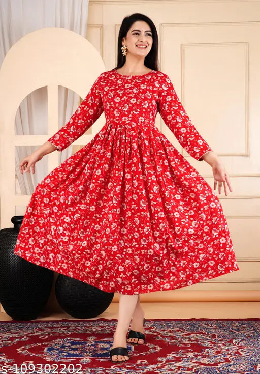 Orange & Rani Pink Rayon Anarkali Kurta with Printed Gota Work - Women's fashion, three-quarter sleeves, M (38in bust/46in length), L (40in bust/46in length), XL (42in bust/46in length)