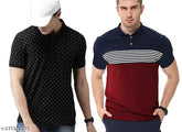 Multicolor cotton blend T-shirts (pack of 2) by LEOTUDE, trendy men's polo shirts with "Just Roar" print, ideal for casual wear and gifting