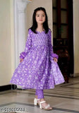 Rayon and cotton blend princess elegant girls kurta suit set with dupatta, three-quarter sleeves, printed pattern for 5-12 years old children, India origin