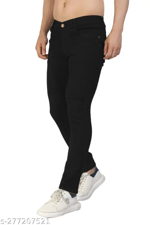 Men's Polycotton Slim-fit black Jeans, stretchable, comfortable, and versatile. 28", 30", or 32" waist, made in India