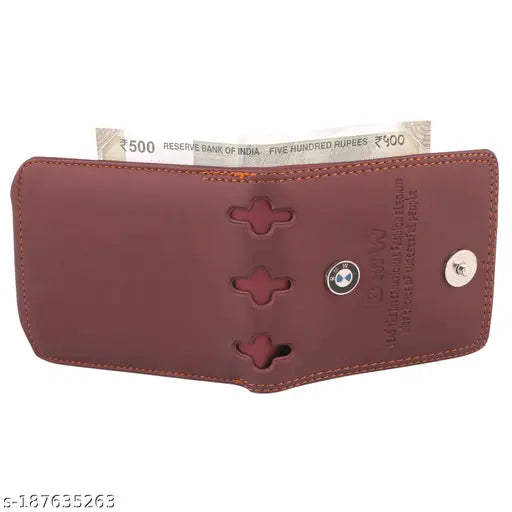 Brown Gittak Faux Leather Men's Wallet with 2 compartments, free size (9cm x 10cm) - Indian handcrafted accessory