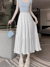 White Rayon skirt, comfortable and flattering, full bottom style, available in various sizes from XS to XL
