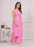 Striped viscose rayon kurta palazoo set for couples, sleeveless and stylish Indian wear