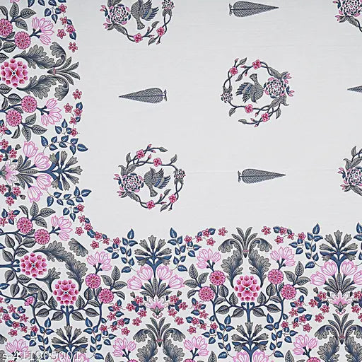 Attractive cotton flat sheets in botanical print, 144 thread count, ideal for summer, adult use (India)