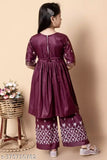 Maroon rayon print Naira cut Kurta and Palazzo set for girls - RAHUL MULLICK