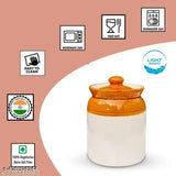 Ceramic Martban Pickle Jar (5000 ml) with 2 Salt Containers - Traditional Indian storage solution for fresh pickles