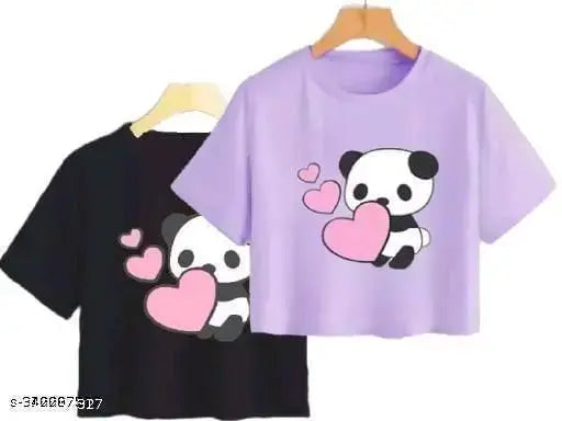 Stylish cotton blend crop top combo set, printed with vibrant motifs. S-XL sizes available