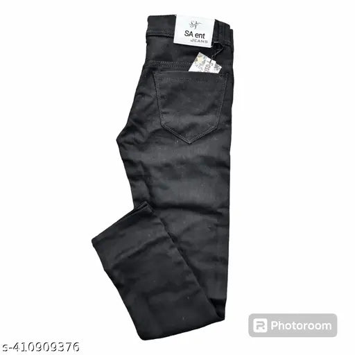 Men's cotton panda ripped black jeans with embroidered patch, versatile and edgy streetwear style. Black denim with strategically placed rips on knees, 100% cotton for comfort. Sizes available: 28 (39in), 30 (39in), 32 (39in). Made in India