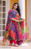 Vibrant synthetic multicolor Delta gown with fringe-trimmed dupatta, ideal for weddings and special events