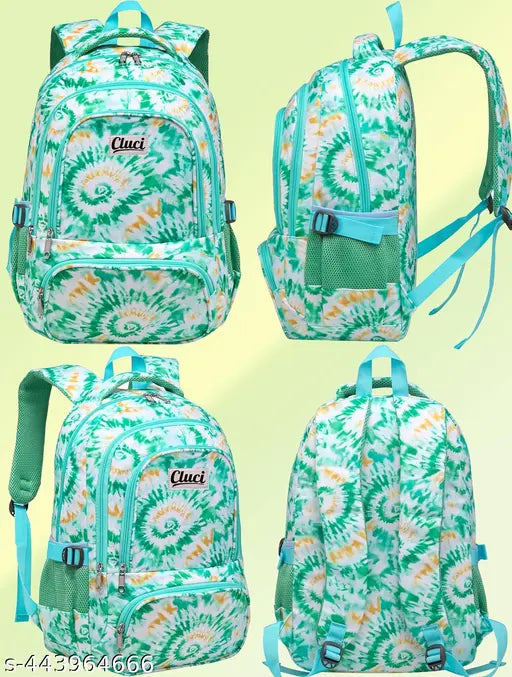 Forest green printed canvas backpack, large capacity, waterproof, lightweight, multifunctional - perfect for kids' travel and school needs