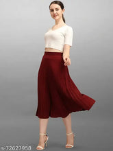 Women's crepe pleated skirt, solid pattern, available in sizes 28, 30, 32, 34, and 36 inches, Indian origin