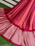 Moss chiffon zigzag print saree with contrast blouse, soft brasso chiffon summer collection