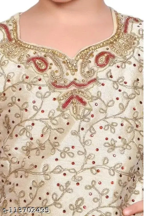 Marron and gold cotton blend Patiala suit for girls (A-line dhoti pants with embroidered sleeveless top, digital print, inner soft crepe, net dupatta with lace border) - Party wear, best for weddings, ceremonies, birthdays, festivals
