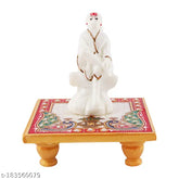 Marble & Polyresin Sai Baba Idol with Marble Chowki - Elegant spiritual addition for car dashboards or thoughtful gifting, embodying faith, devotion, and harmony (India)