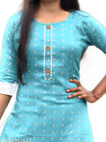 Embellished cotton blend kurta sets for girls, trendy straight top and skirt set in knee length, without dupatta. Nandini set available in sizes 7-8 Years to 13-14 Years. Indian made clothing