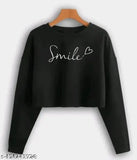 Black cotton blend crop tops with long sleeves and printed net pattern, women's fashion accessory for S, M, L, XL sizes