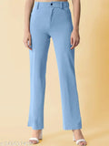 Dark green cotton blend urban trousers for women, 98% polyester & 2% lycra, high-rise fit