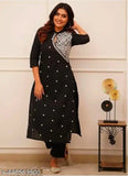 Rayon embroidery work kurta with palazzos, printed net, three-quarter sleeves set on display